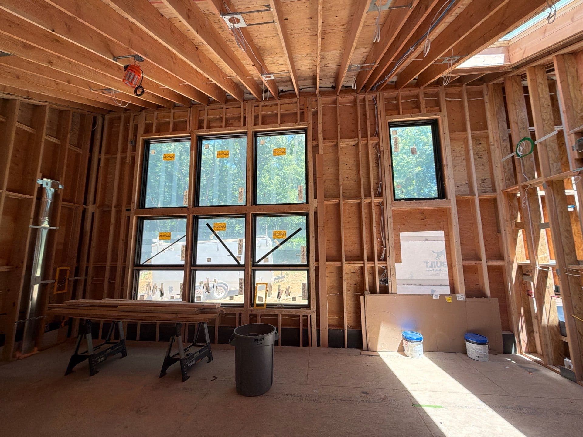 New framing with expansive window walls — Chester, NJ addition